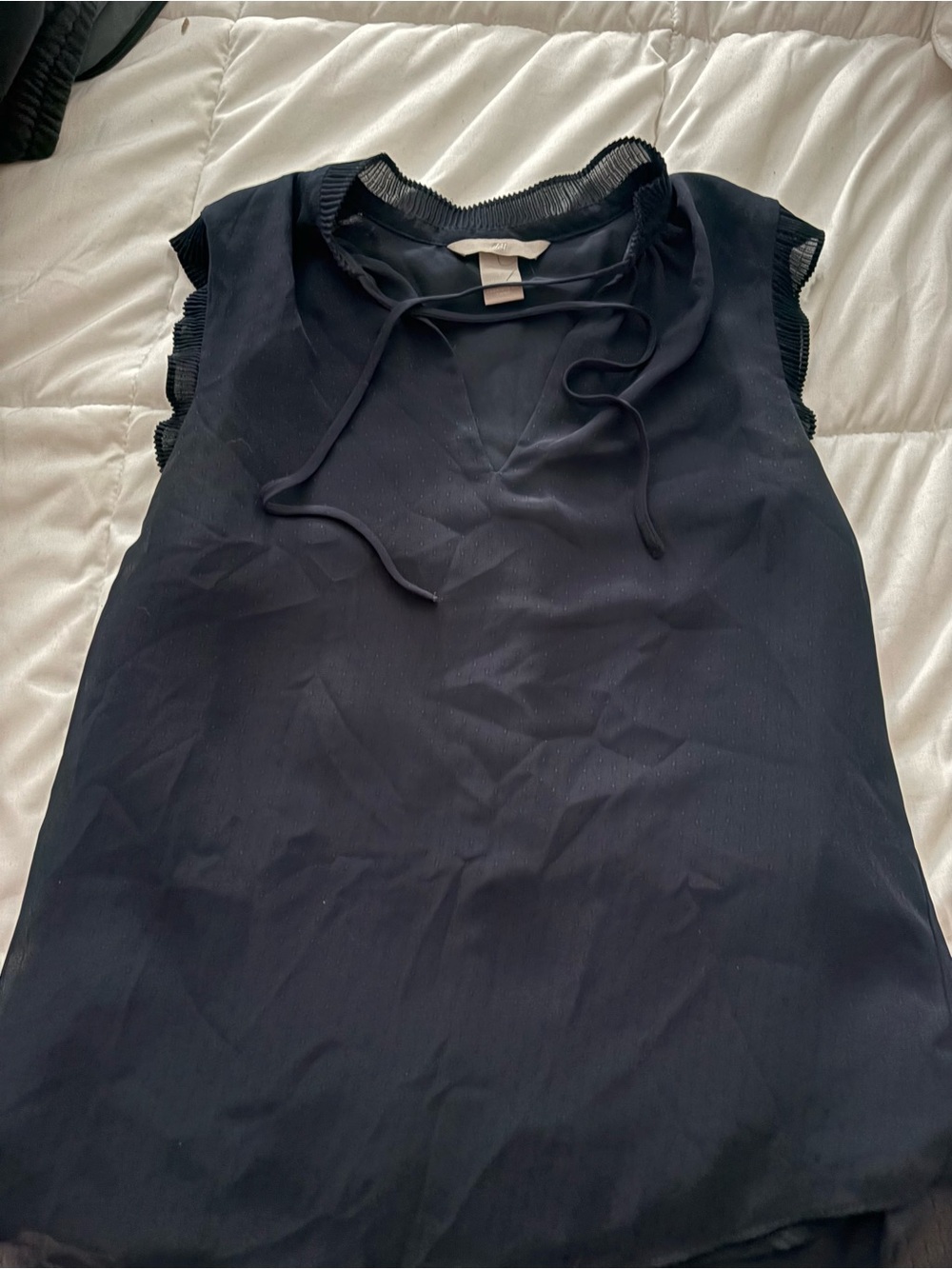 H&M Navy Blue Sleeveless Tie-Neck Blouse